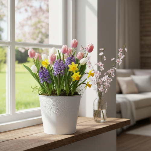 Metalinis vazonas, pastelinės baltos spalvos, Ø16 cm, aukštis 14 cm | Floristik24.lt