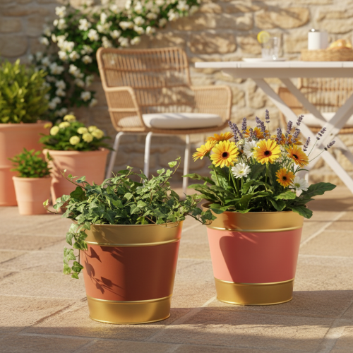 daiktų Metalinis augalų vazonas/gėlių vazonas/sodintuvas, Ø26cm, aukštis 22cm, 4 dalys