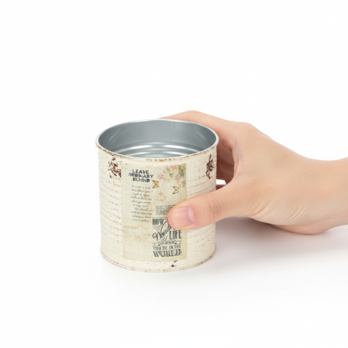 daiktų Skardinis vazonas kreminės spalvos metalinis „Shabby Chic“ Ø11 cm, aukštis 10,5 cm