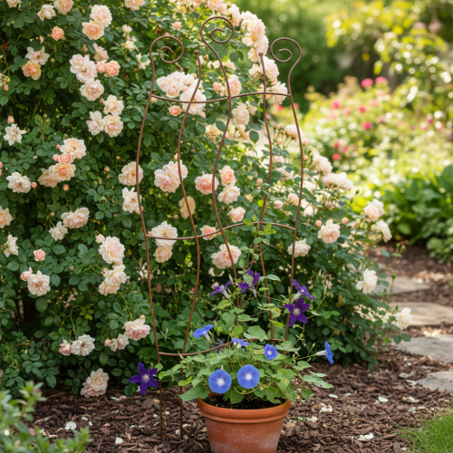 daiktų Metalinės sodo grotelės su išlenktu dizainu vijokliniams augalams, 110 cm