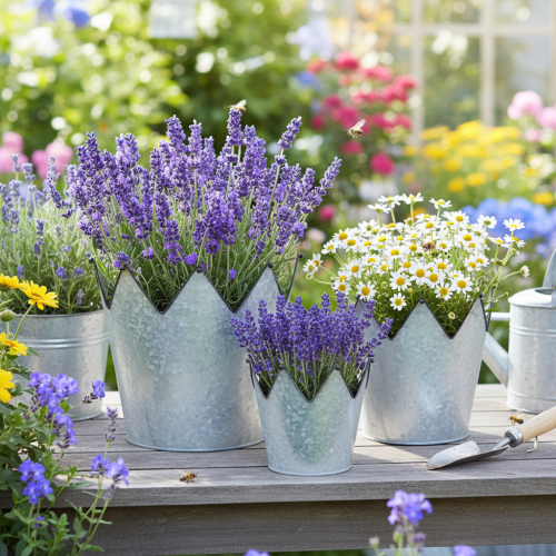 daiktų Vazono karūnėlės metalinės, dekoratyvinės, cinkuotos, Ø21,5/19,5/17 cm, 3 vnt. rinkinys
