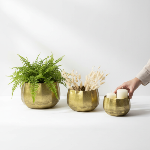 daiktų Dekoratyvinis dubenėlis žalvarinis metalinis dubenėlis Ø22/18/14cm, 3 vnt. rinkinys