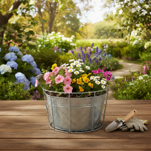 daiktų Vielinis krepšelis sodinimui, spyruoklinis krepšelis, metalinis, Ø26 cm