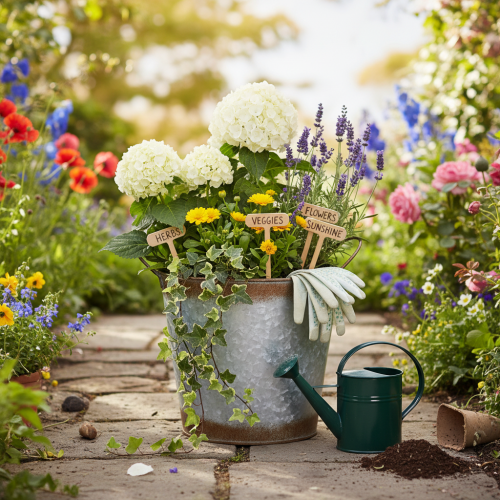 daiktų Metalinis vazonas, gėlių dubuo, augalų vazonas su sidabrinėmis rankenomis, sendinto plieno apdaila, Ø18 cm, aukštis 20 cm