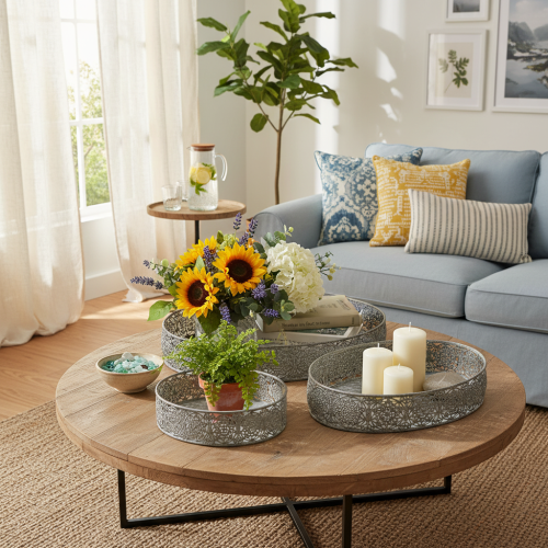 daiktų Dekoratyvinis metalinis dubenėlis, ovalo formos, pilkas, 25,5/29/34,5 cm, 3 vnt. rinkinys