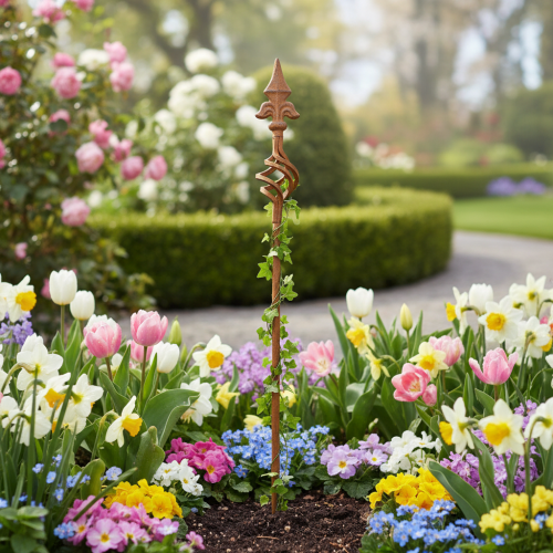 daiktų Sodo kuolo grotelės sodo dekoravimui su dekoratyviniu elementu 115 cm