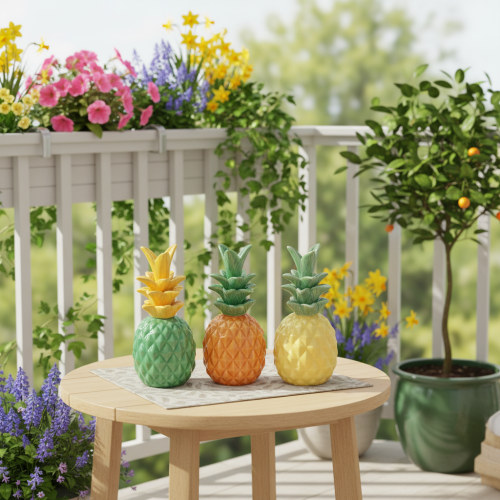 daiktų Dekoratyvinė ananasų keramika, spalvinga keramikos dekoracija, įvairios, 17 cm, 3 vnt.