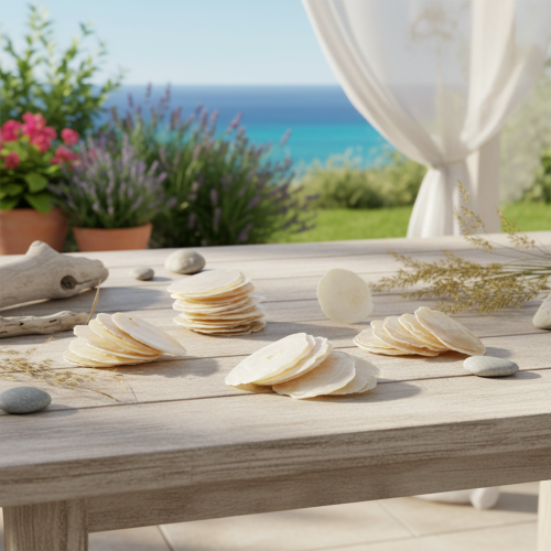 daiktų Kapizo kriauklės griežinėliai natūralaus aukso kriauklėse, 60 vnt.