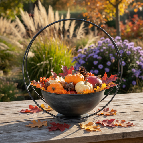 daiktų Dekoratyvinis metalinis dubuo su dekoratyviniu žiedu, antracito spalvos, Ø22,5 cm, aukštis33 cm