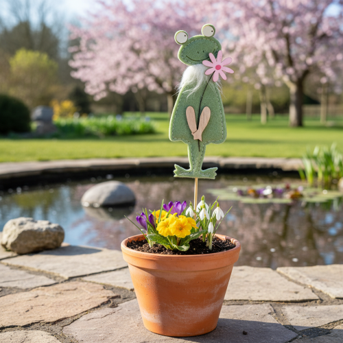 daiktų Veltinio varlės dekoratyviniai augalų kuoliukai – pavasario formos augalų kuoliukai gėlėms ir kompozicijoms, 10 cm, 12 vnt.