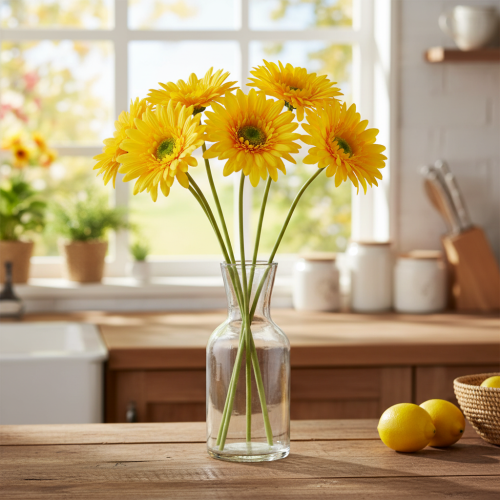 Dirbtinės Gerberos Gėlės, Saulės Geltonos, Sodo Gėlė, 47 cm, 6 Vnt. | Floristik24.lt