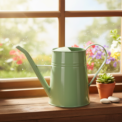 Vintažinė metalinė laistytuvė patalpoms, mėtinės žalios spalvos, 1,7 l, dekoratyvinė vaza, retro dizaino, aukštis 23 cm | Floristik24.lt
