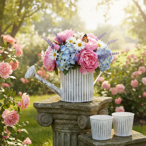 Vintažinis vazonas Ø17cm, dekoratyvinė laistytuvė, metalinis vazonas „shabby chic“ | Floristik24.lt