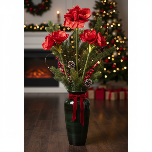 Dirbtinė amarilės gėlė, raudona, ilgakotė, vazai ir kompozicijai, 77 cm | Floristik24.lt