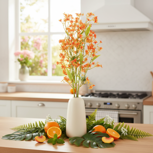 Dirbtinės gėlės orchidėjos šakelės oranžinės filigraninės kambario dekoracijos 110 cm 3 vnt. | Floristik24.lt