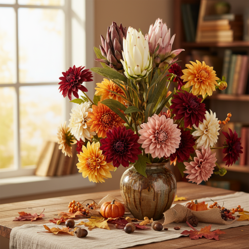 daiktų Dirbtinės protea gėlės Leucadendron 65cm 3vnt