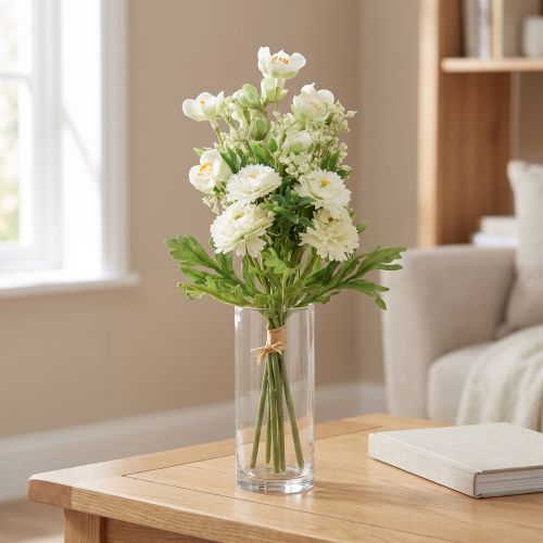 Dirbtinių gėlių dekoratyvinė puokštė „Jasmine Bellis“, 30 cm, dirbtinė, skirta stalo dekoravimui, vazai, patvari | Floristik24.lt