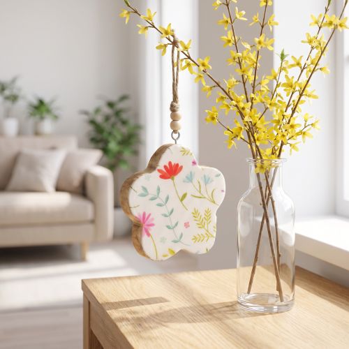 Dekoratyvinė kabykla gėlių medžio blizgesio baltos spalvos Ø9,5cm 20cm | Floristik24.lt