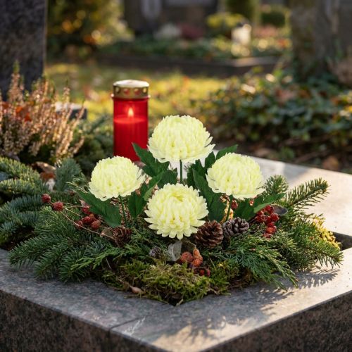 Chrizantemų kreminės dirbtinės gėlės Ø7cm 18cm 4vnt. | Floristik24.lt