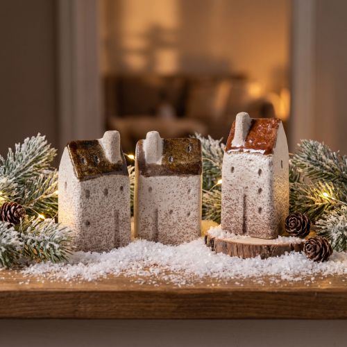 daiktų Dekoratyvinis keraminių namelių rinkinys, miniatiūriniai pastatomi nameliai, 7 cm, 3 dalys