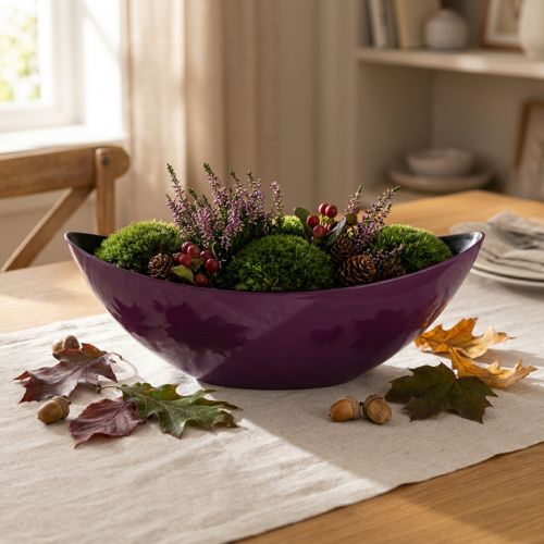 Augalinės valties dekoratyvinis dubuo violetinis 38,5 cm × 12,5 cm × 13 cm | Floristik24.lt