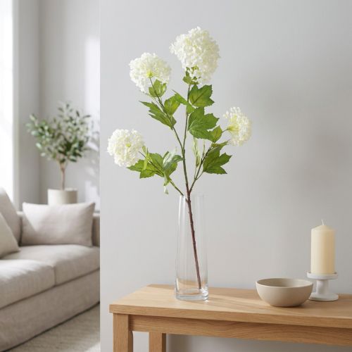 Sniego gniūžtės dirbtinė viburnum šakelė baltos gėlės L90cm | Floristik24.lt