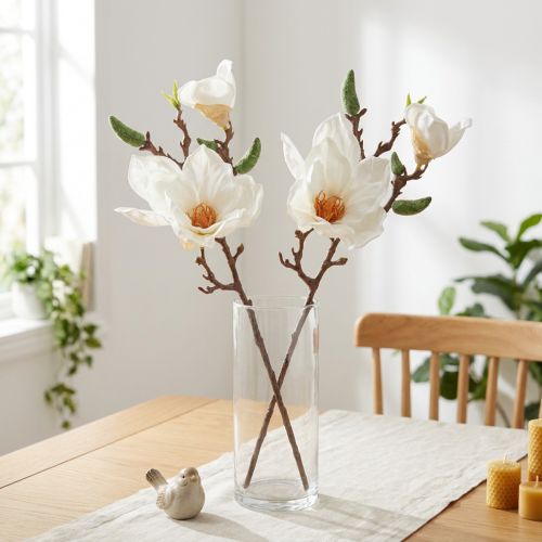 Magnolijos baltųjų dirbtinių gėlių pumpurų dekoravimo šakelė H40cm 2vnt | Floristik24.lt