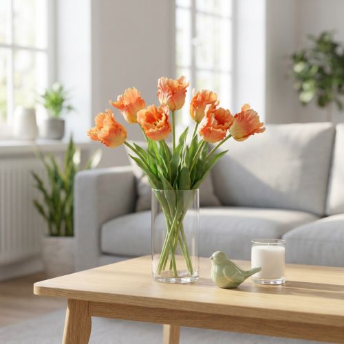 Dirbtinė gėlė, papūga tulpė oranžinė, pavasario gėlė 63cm | Floristik24.lt