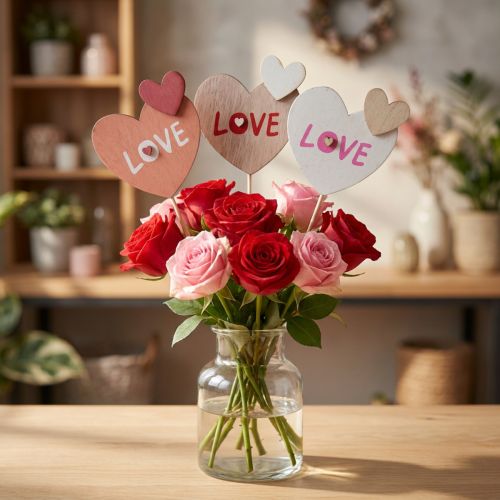 Gėlių kamštis iš medžio Love dekoratyvinis kamštis 8×7,5cm 12 vnt | Floristik24.lt