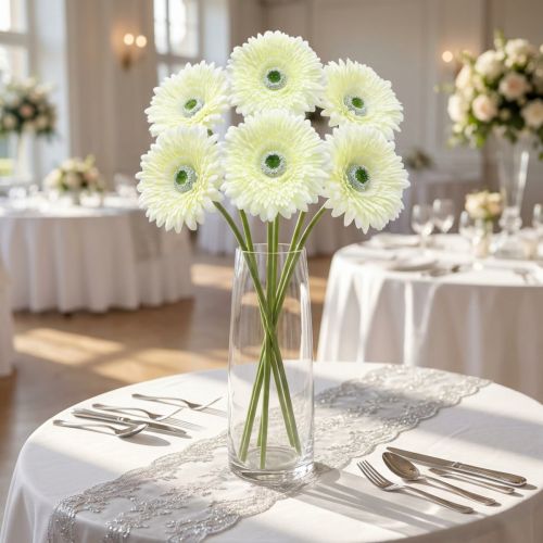 Gerbera dirbtinė balta 62cm 6 vnt | Floristik24.lt