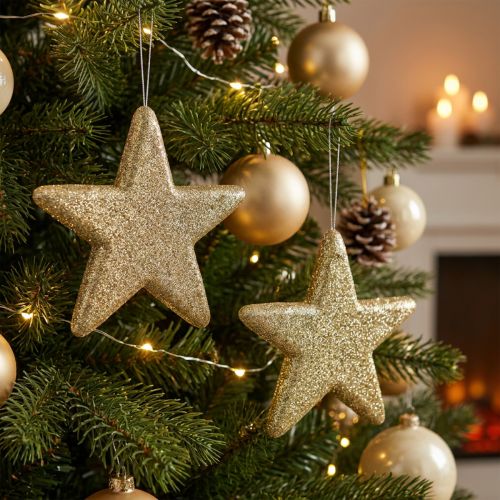 Kalėdinės dekoracijos žvaigždės pakabukas auksiniai blizgučiai 18,5cm 4vnt | Floristik24.lt