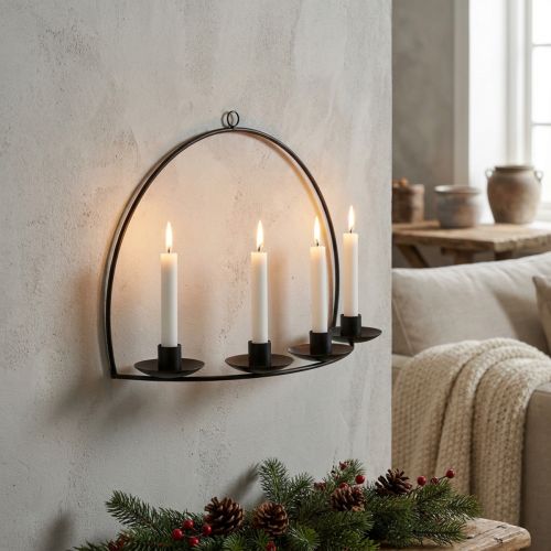 Sieninis žvakių laikiklis Juodas metalinis žvakių laikiklis 35×24cm | Floristik24.lt
