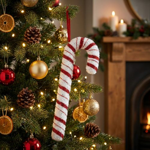 Deco Candy Cane Kalėdinis raudonas baltas dryžuotas H34cm | Floristik24.lt