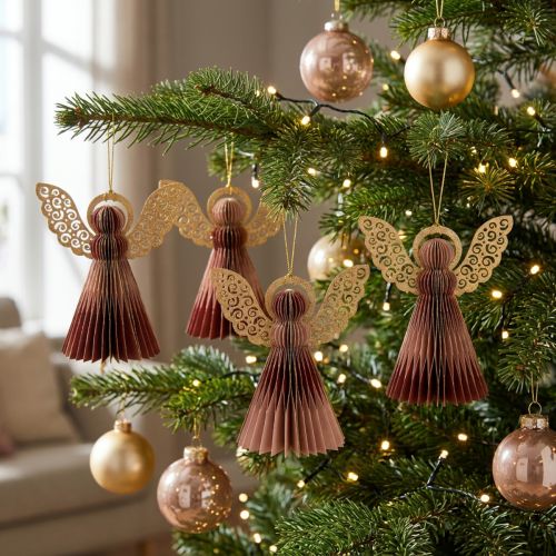 Popierinis angelas Kalėdų angelas dekoracija vynas raudonas rožinis H12cm 4vnt | Floristik24.lt