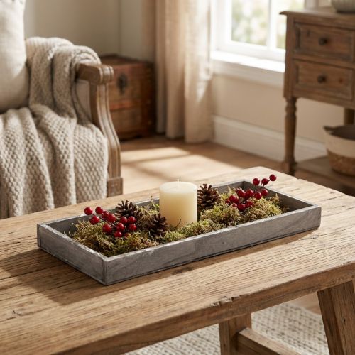 Medinis padėklas vintažinis kvadratinis dekoratyvinis medinis pilkas 35×15×3cm | Floristik24.lt