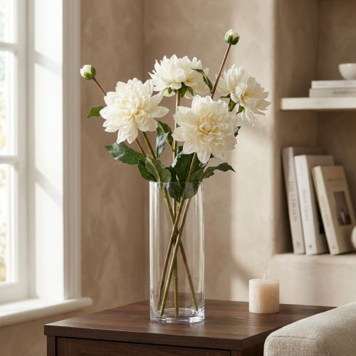Dirbtinė gėlė Dahlia White Dirbtinė gėlė su pumpuru H57cm | Floristik24.lt