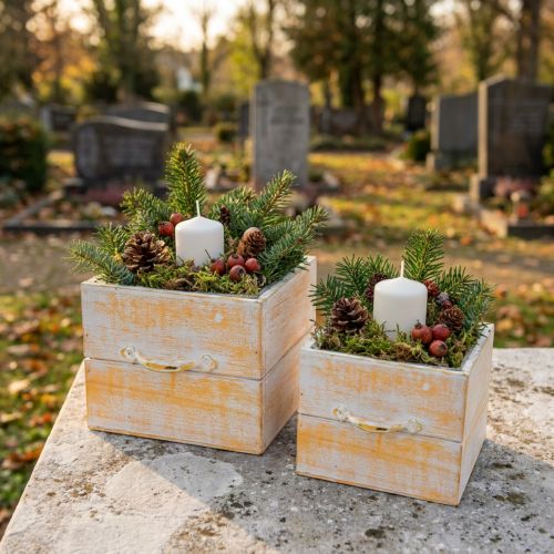 Augalų stalčius su rankena oranžinės baltos medienos 12/15cm rinkinys 2 vnt | Floristik24.lt