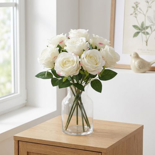 Dirbtinės rožės kekėje baltos 30cm 8 vnt | Floristik24.lt