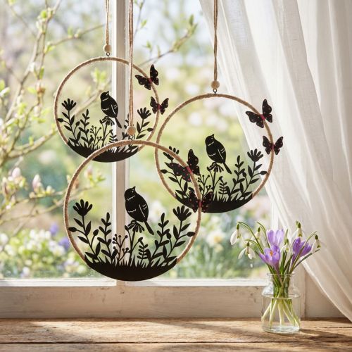Dekoratyvinė kabykla metalinė juoda smėlio spalvos balta spyruoklė Ø15cm 2vnt | Floristik24.lt