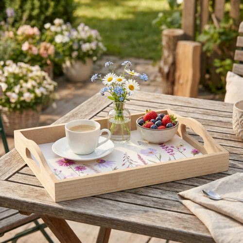 Stačiakampis medinis padėklas, natūralios gėlės, drugelis, I35 cm | Floristik24.lt