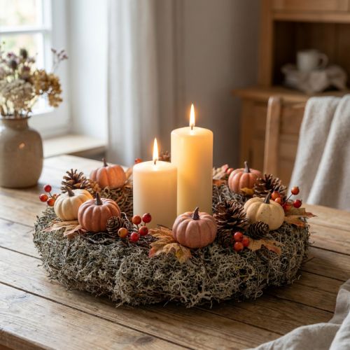 Natūralus samanų vainikas pilkas Ø30cm - Dekoratyvinis vainikas stalo ir durų dekoravimui, rudens ir Kalėdų dekoracijoms | Floristik24.lt
