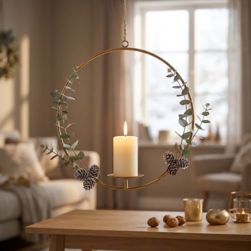 Žvakių laikiklis pakabinti metalinę dekoraciją aukso vintage Ø38/H48cm | Floristik24.lt