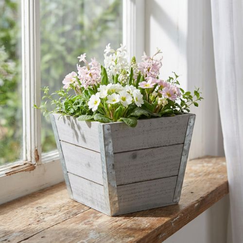 Gėlių dėžutė medinė vazonė shabby chic pilka 19x19x15,5cm | Floristik24.lt