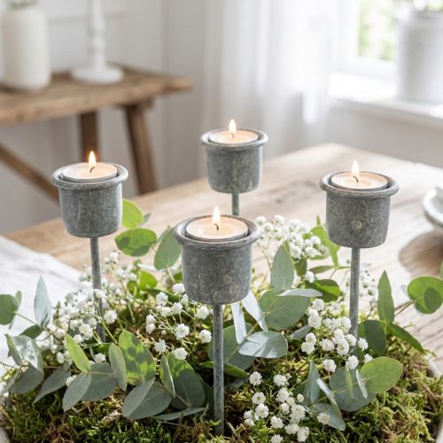 Įkraunamas žvakių laikiklis Shabby Chic pilkas Ø3cm A8,5cm 8 vnt. | Floristik24.lt