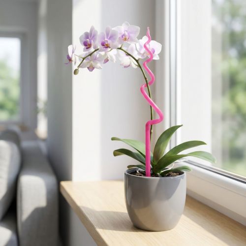 Orchidėjos kuolas, plastikinis, rožinis, atrama, orchidėjos augalo kuolas, aukštis 64 cm | Floristik24.lt