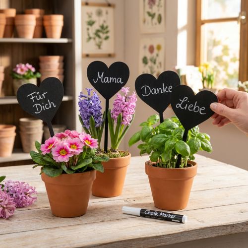 Mediniai širdies formos gėlių kuolai, dekoratyviniai širdies formos kuolai, 9 cm, 6 vnt. rinkinys | Floristik24.lt