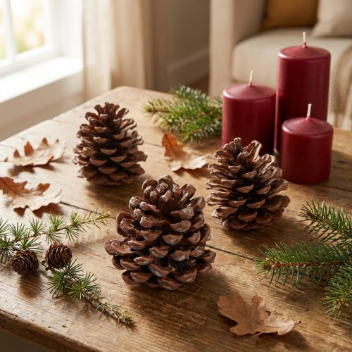 daiktų Natūralūs dideli pušų kankorėžiai dekoravimui, 8-9 cm, 3 vnt.