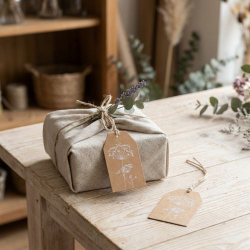 Dovanų etiketės popierinės rudos gėlės 8×5cm 24 vnt | Floristik24.lt