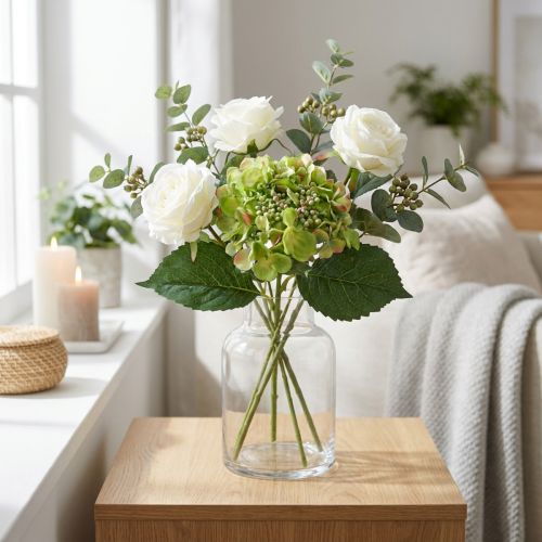 Dirbtinė hortenzija, gėlių puošmena, šilkinė gėlių žalia L44cm | Floristik24.lt