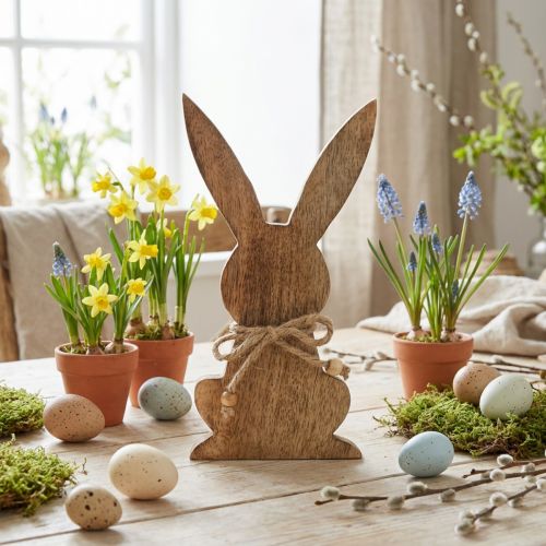Medinis zuikio sedimas, mango mediena, Velykine dekoracija naturalios spalvos H18,5cm | Floristik24.lt